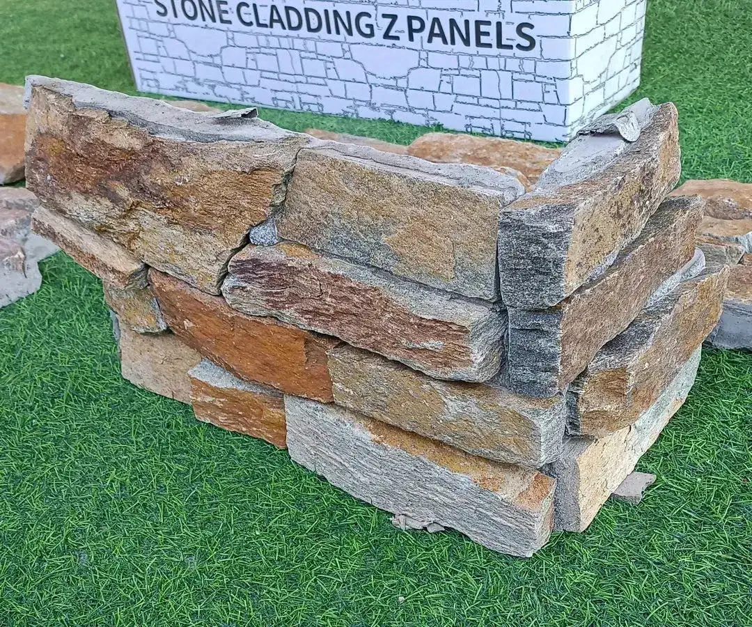 Autumn Gold Stone Cladding Z Tiles Clad Panels Cement Backing From £65.39/m2 - Image 3