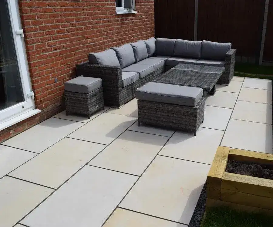 Smooth Fossil Mint Indian Sandstone Paving Honed Sawn 900x600 From £26.67/m2 - Image 3