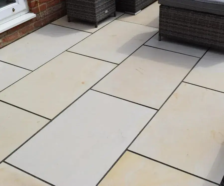Smooth Fossil Mint Indian Sandstone Paving Honed Sawn 900x600 From £26.67/m2 - Image 4